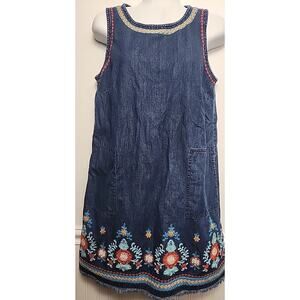 J. JILL Malibu Women XS Denim Popover Embroidered Tank Dress Pockets